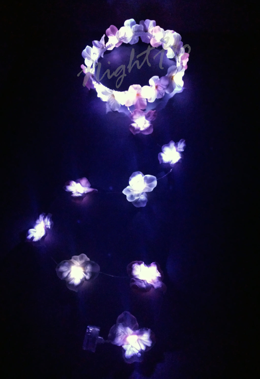 LED Light-Up Cherry Blossom Floral Crown – Glowing Pink & White Flower Headband  Light Up Flower Crown Headband (White LED) |Music Festival| EDC