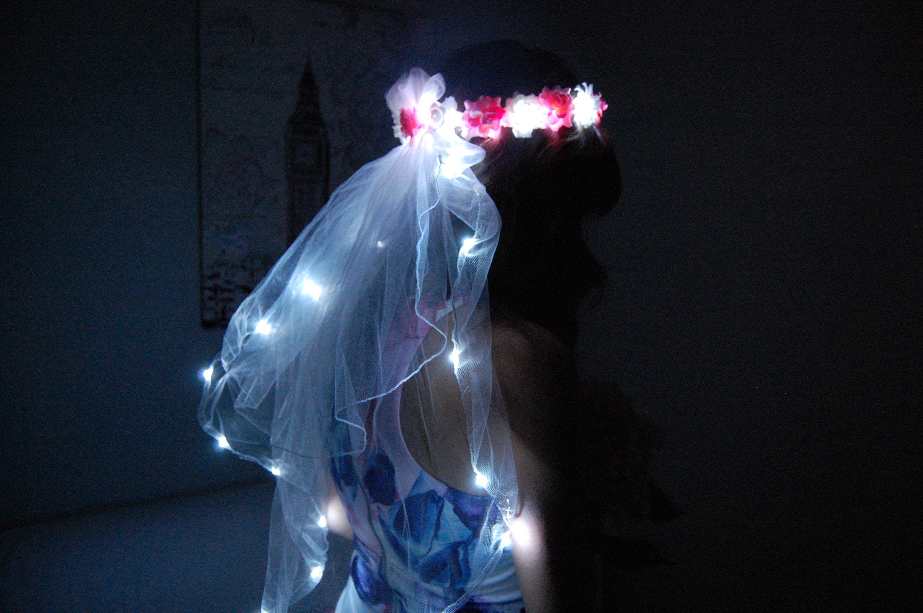 Glowing LED Pink Floral Crown Veil – Light-Up Bachelorette & Bride-to-Be Accessory