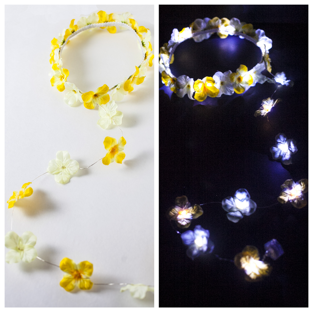 LED Light-Up Daylight Floral Crown – Glowing Yellow & White Flower Headband  Light Up Flower Crown Headband (White LED) |Music Festival| EDC (Copy)