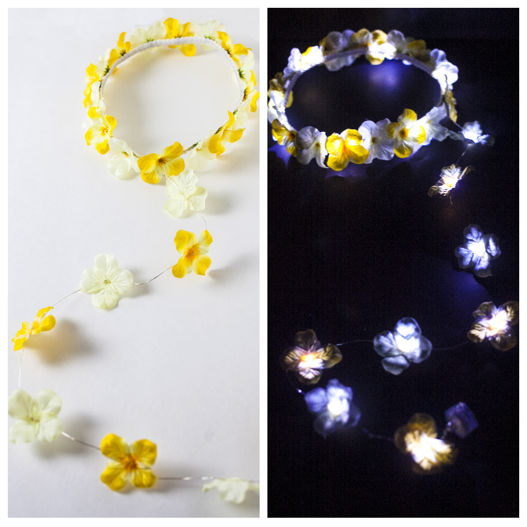 LED Light-Up Daylight Floral Crown – Glowing Yellow & White Flower Headband  Light Up Flower Crown Headband (White LED) |Music Festival| EDC (Copy)