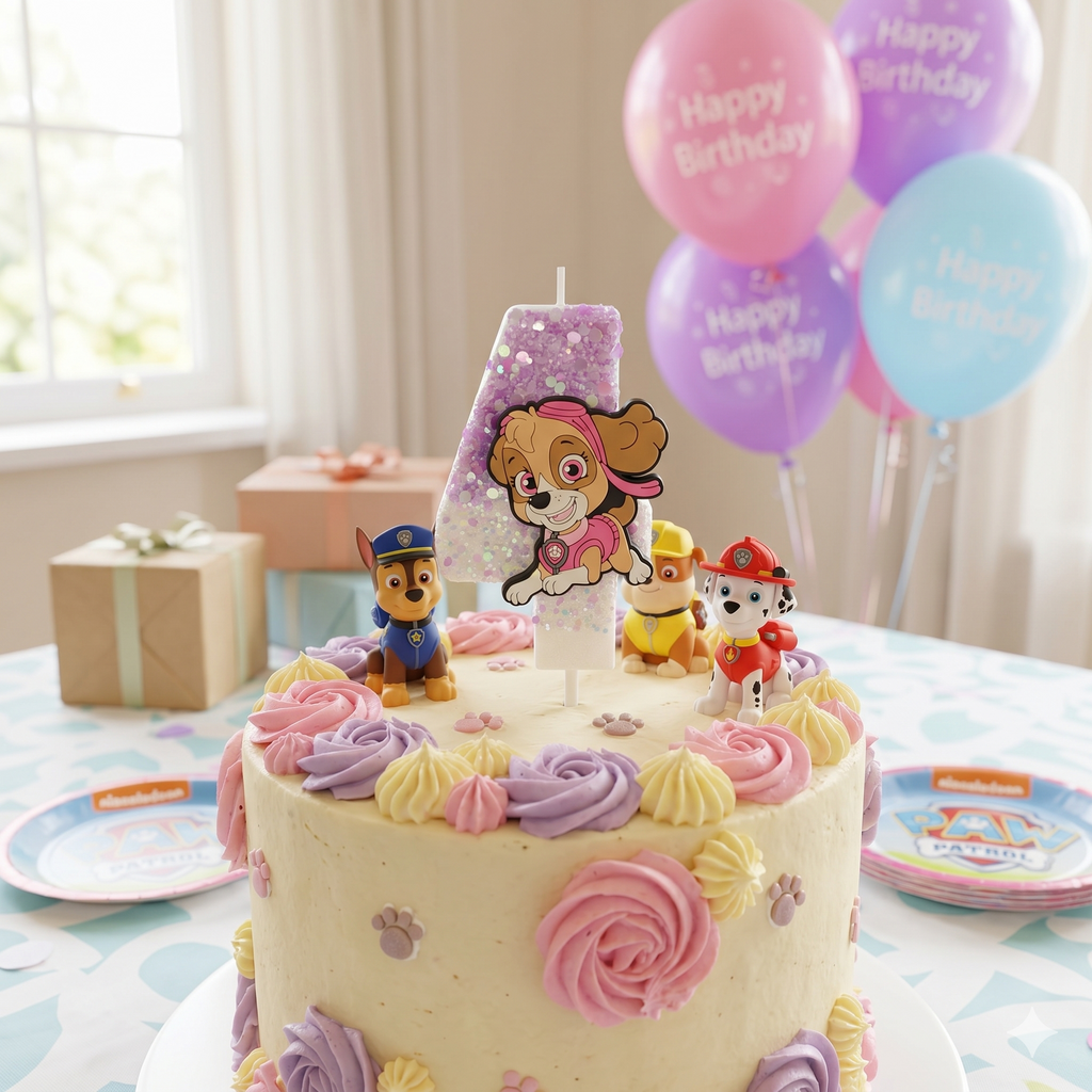 Handmade Skye PAW Patrol Birthday Number 2 Candles – Pink Ombre Glitter Cake Topper