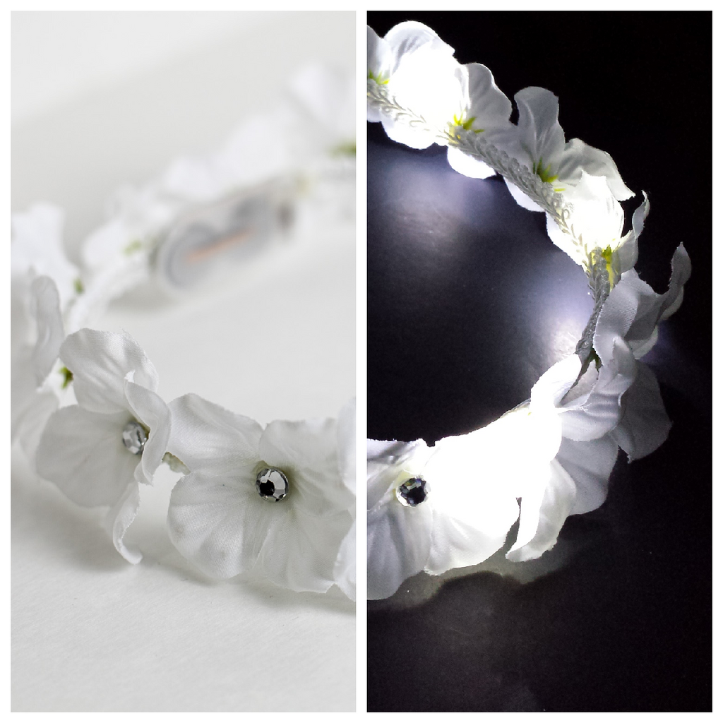 Glowing LED Heavenly White Flower Crown – Light-Up Bridal, Festival & Party Headpiece