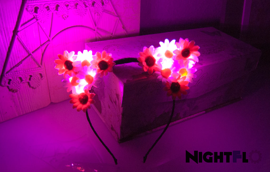 Hello Kitty Hot Pink & White Daisy Floral Kitty Ears Headband – Bright Floral Kitty Ears w Optional LED Light-Up Finish