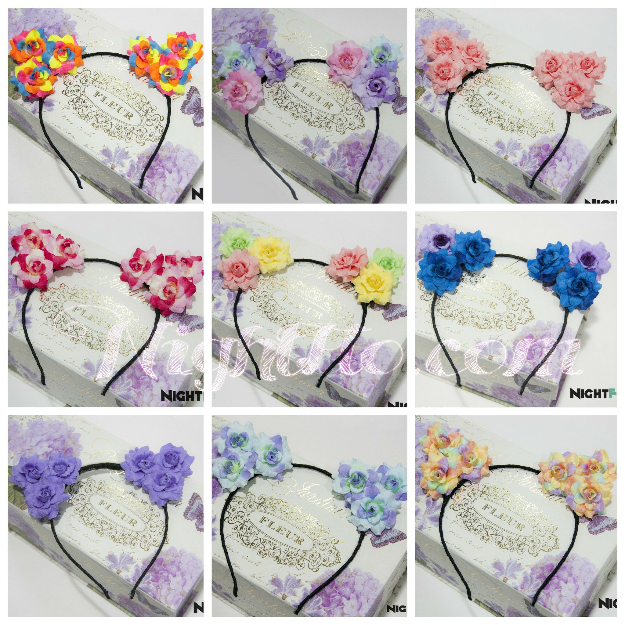 Tangerine Orange Rose Floral Kitty Ears Headband – Vibrant Yellow & Orange Kitty Ears w Optional LED Light-Up Finish