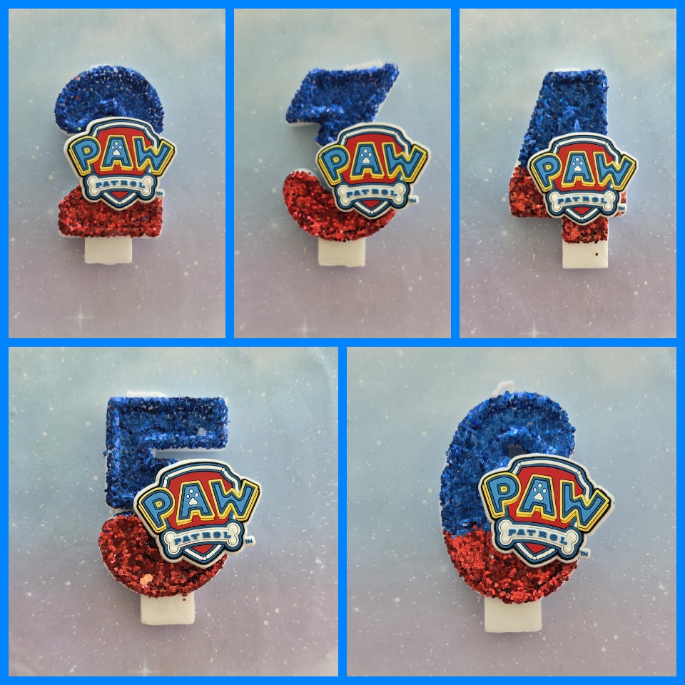 Paw Patrol Shield Birthday Number 3 Candle – Sparkly Royal Blue & Red Glitter Topper
