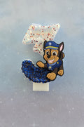Paw Patrol Chase Police Pup Birthday #3 Candle Topper – Blue & White Glitter Number Candle