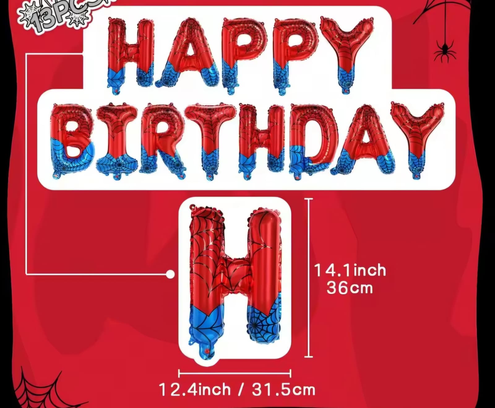 SpiderMan Hero Happy Birthday Foil Balloon Banner – 16-Inch Hanging Letter Balloons