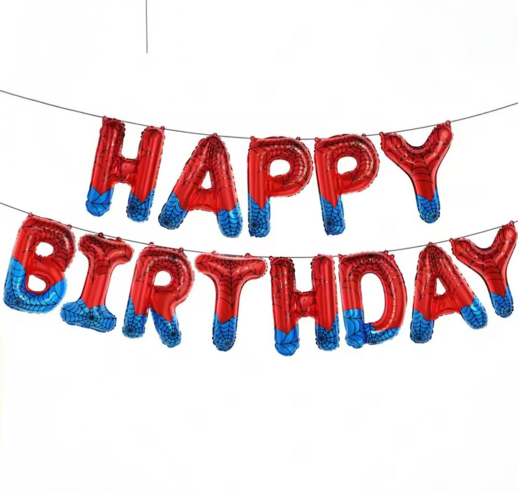 SpiderMan Hero Happy Birthday Foil Balloon Banner – 16-Inch Hanging Letter Balloons