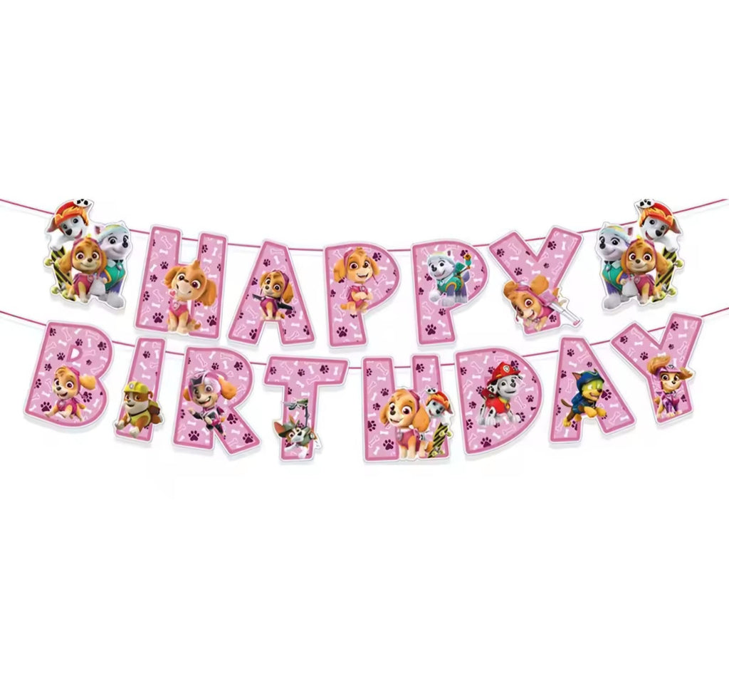 Pink PAW Patrol "HAPPY BIRTHDAY" Banner Garland – Skye & Friends Party Decoration