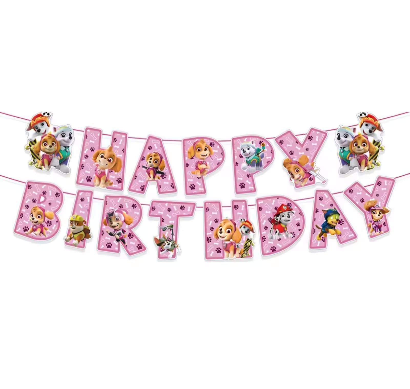 Pink PAW Patrol "HAPPY BIRTHDAY" Banner Garland – Skye & Friends Party Decoration