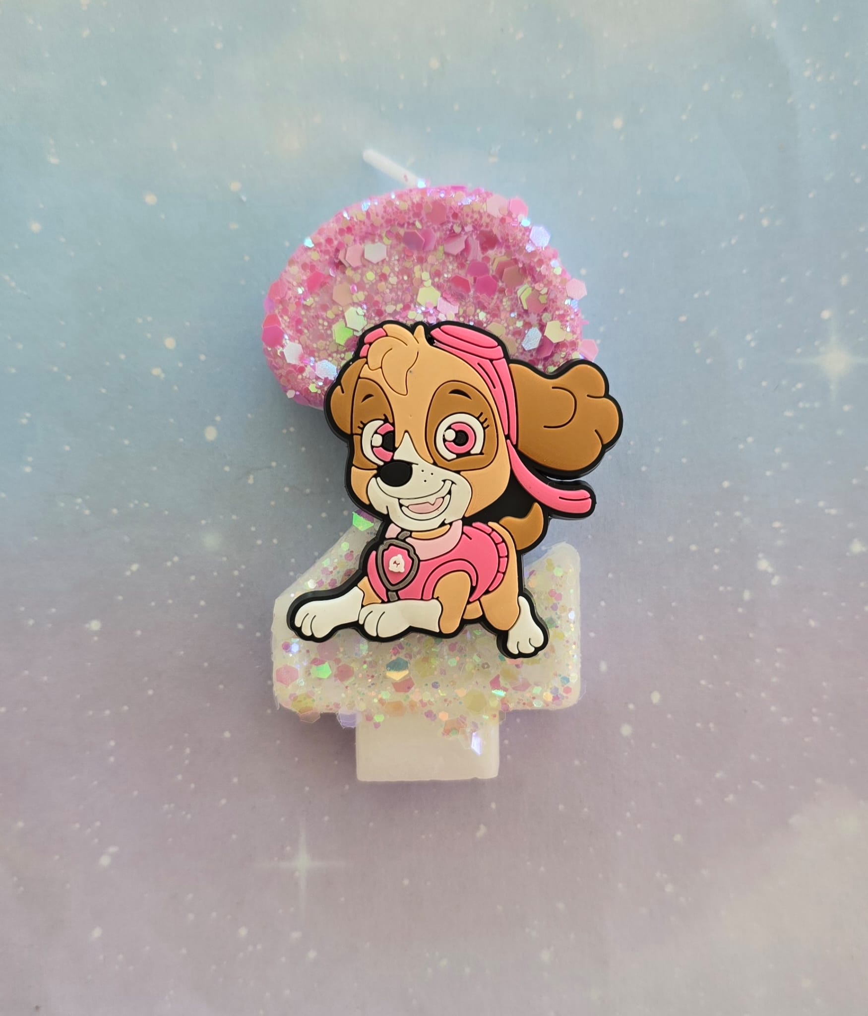 Handmade Skye PAW Patrol Birthday Number 2 Candles – Pink Ombre Glitter Cake Topper