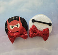 Handmade Baymax & Red Armor Mouse Ears Hair Clips – White & Black Sequin Theme Park Hair Accessories