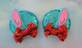 Handmade Stitch Inspired Mouse Ears Hair Barrettes – Blue Sequin & Pink Ear Cutouts