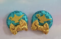 Handmade Jasmine & Aladdin Mouse Ears Hair Barrettes – Teal Sequin & Gold Lamp Cutouts