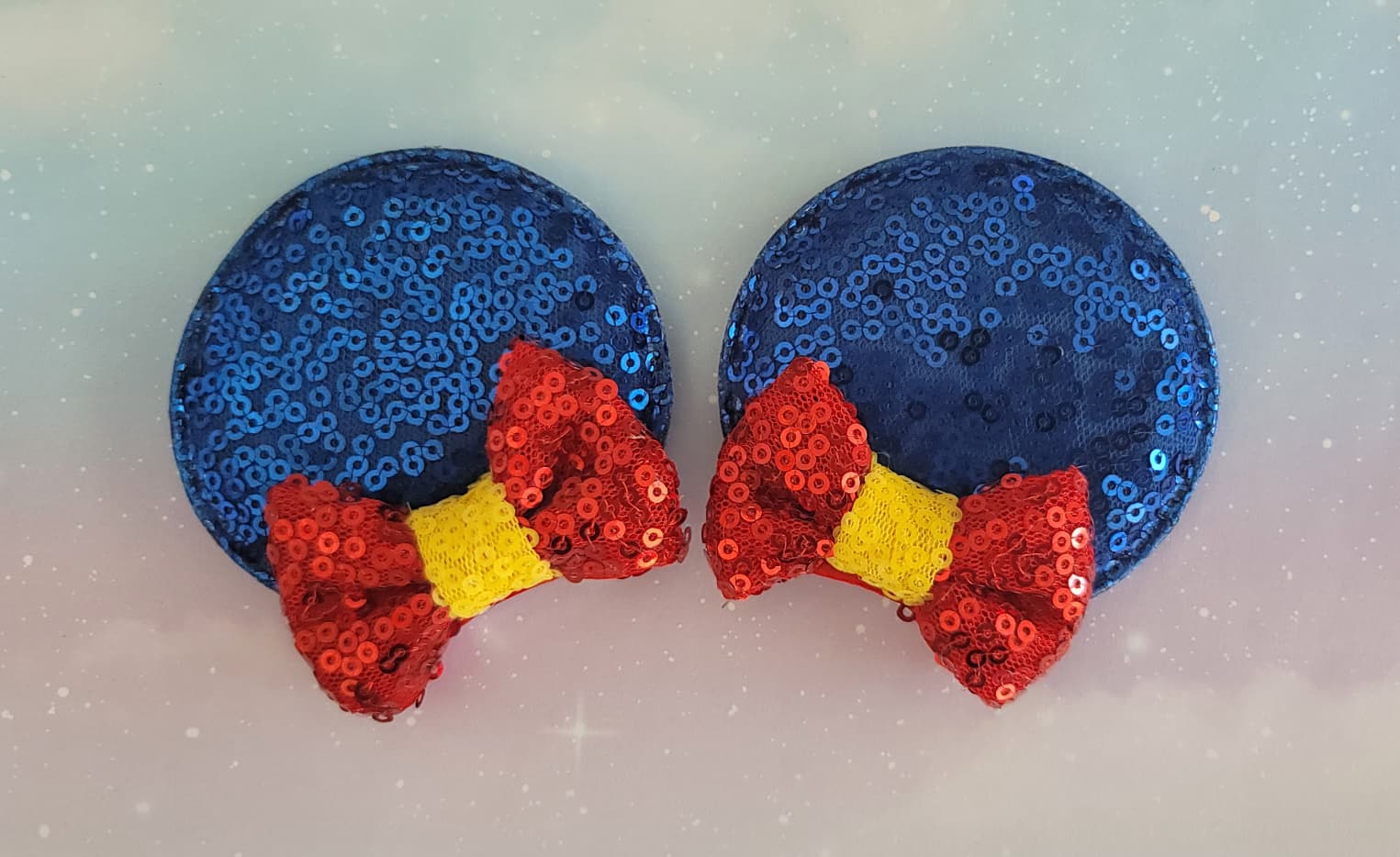 Handmade Princess Snow White Mouse Ears Hair Clips / Barrettes – Classic Royal Blue Sequin Clips