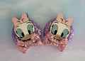 Handmade Daisy Duck Mouse Ear Hair Clips – Purple Sequin Ears & Pink Sequin Bows