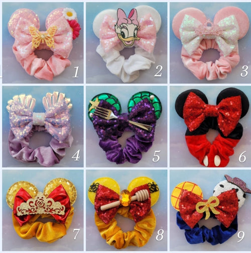 Handmade Classic Red & Black Minnie Mouse Ear Hair Scrunchie – Plush Velvet & Sequin Bow