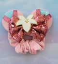 Handmade Mulan Magic Flower Mouse Ear Hair Scrunchie – Pink Velvet & Sparkle Flower