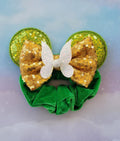 Handmade Tinker Fairy Mouse Ears Hair Scrunchie – Green Velvet, Lime Sequin & Sparkly Wings
