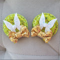 Handmade Tinker Bell Fairy Mouse Ear Hair Clips – Lime Green & Gold Sequin