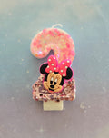 Handmade Minnie Mouse Birthday Number 2 Candle – Pink Glitter Cake Topper