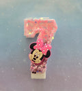 Handmade Minnie Mouse Birthday Number 7 Candle – Pink Glitter Cake Topper