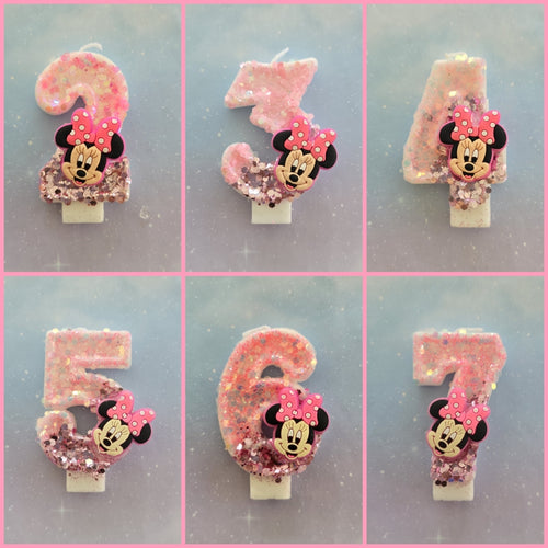 Handmade Minnie Mouse Birthday Number 3 Candle – Pink Glitter Cake Topper