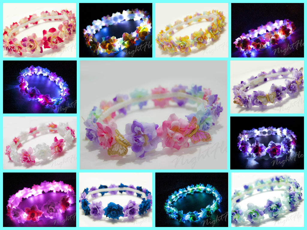 Rainbow Rose Light Up Flower Crown Headband (White LED) |Music Festival| EDC
