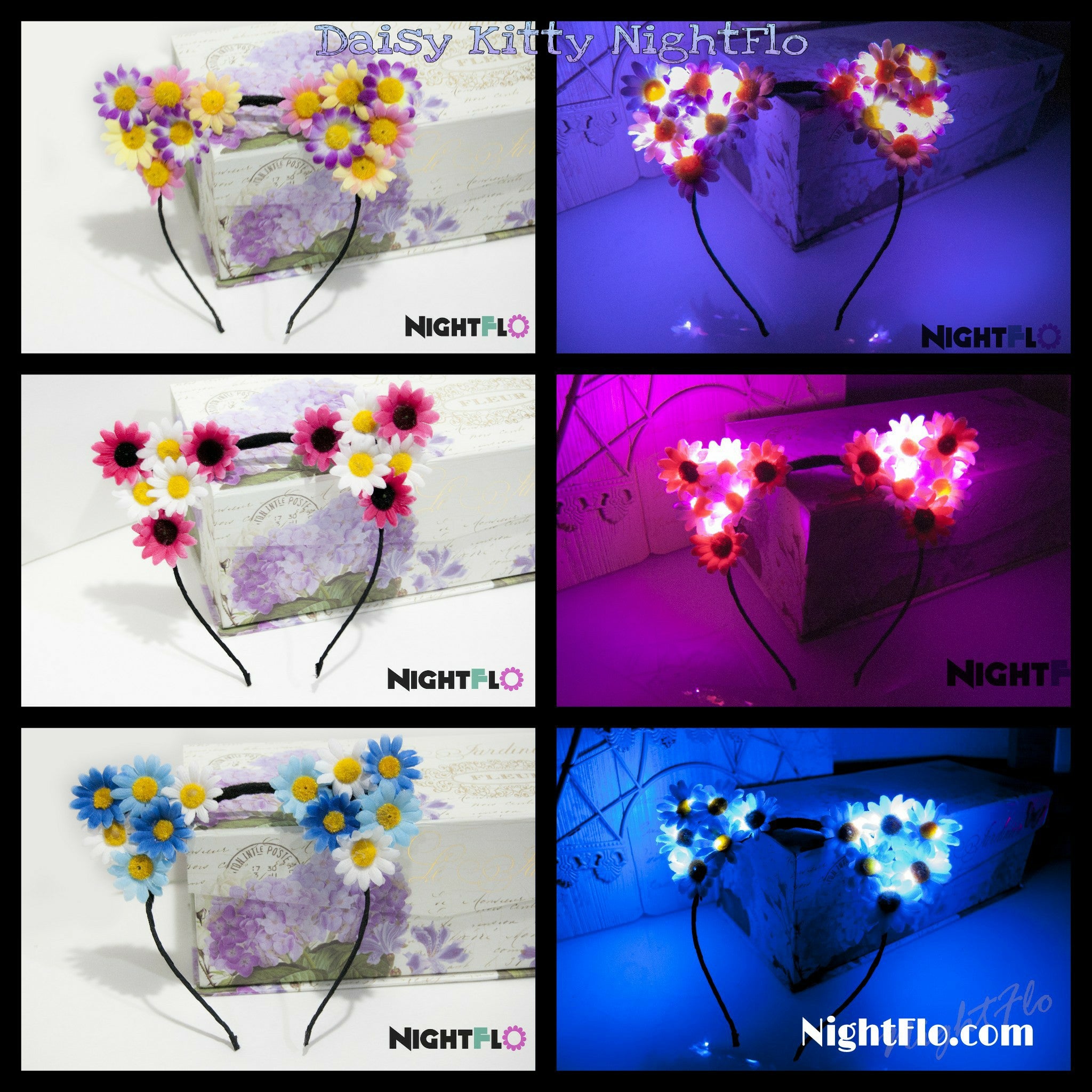 Tangerine Orange Rose Floral Kitty Ears Headband – Vibrant Yellow & Orange Kitty Ears w Optional LED Light-Up Finish