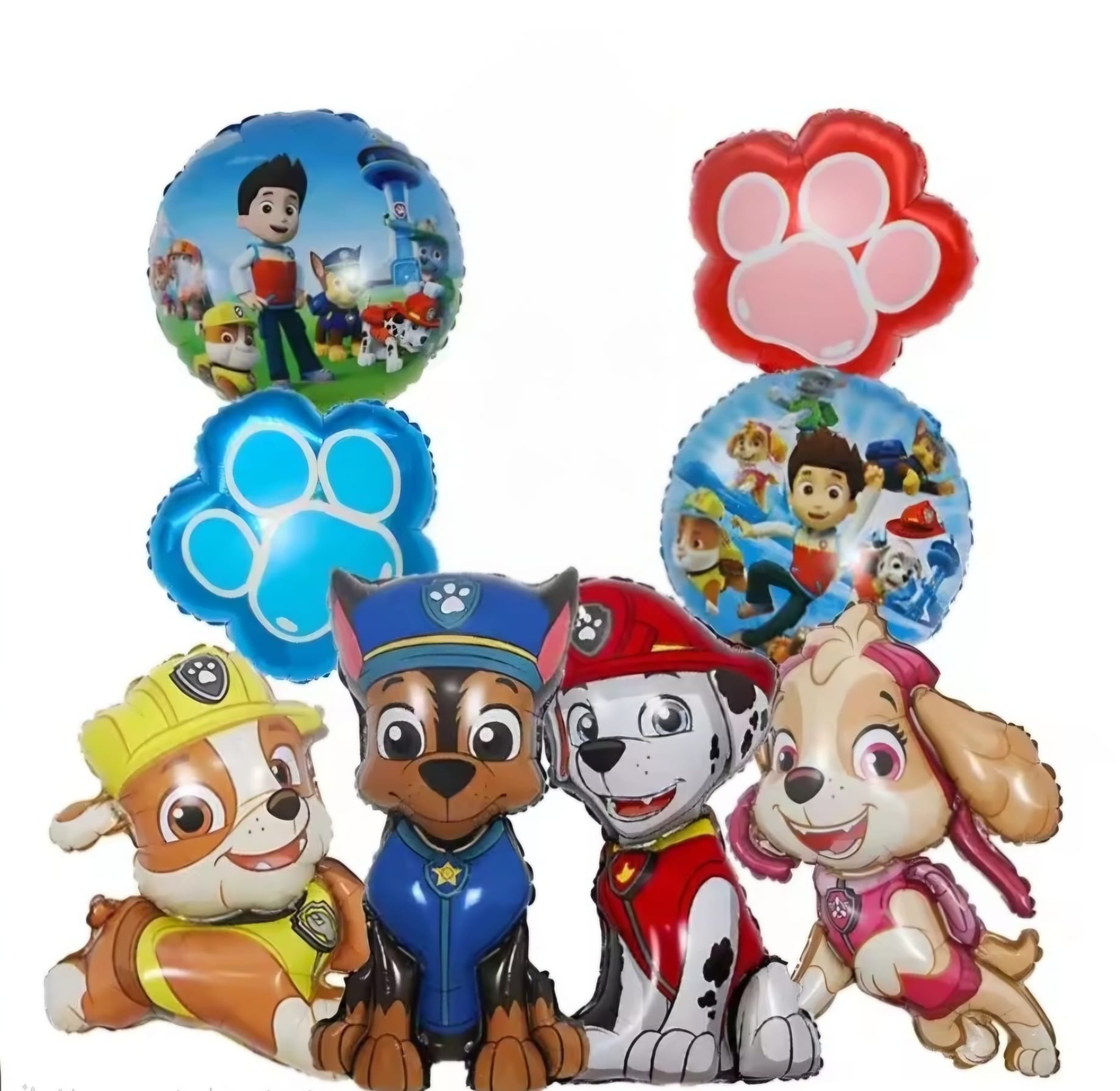 Paw Patrol Rescue Pups Character Balloon Set – Paw Print & Character Foil Birthday Balloons