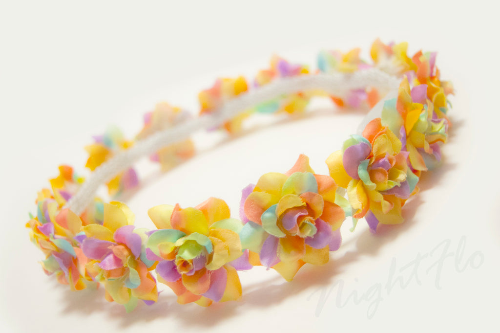 Rainbow Rose Light Up Flower Crown Headband (White LED) |Music Festival| EDC