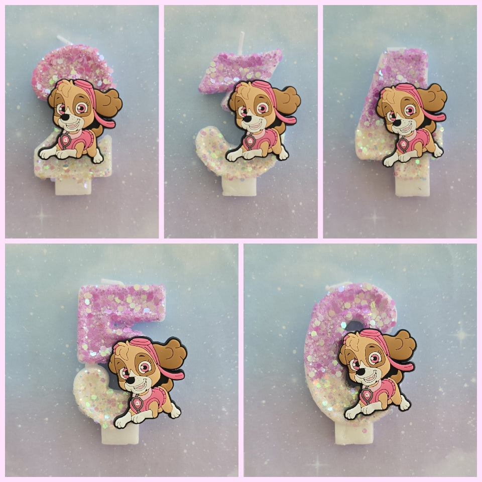 Handmade Skye PAW Patrol Birthday Number 2 Candles – Pink Ombre Glitter Cake Topper