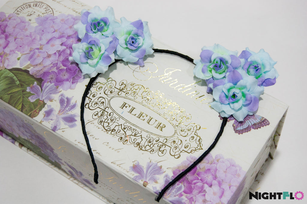 Turquoise & Purple Swirl Floral Kitty Ear Headband – Optional LED Light-Up Finish